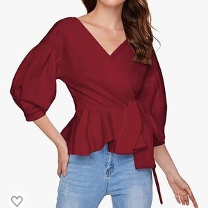 Puffy red wrap shirt women size small NW